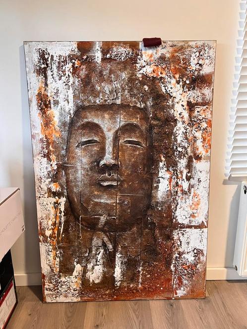 Abstracte Boeddha Schilderij met reliëf op Canvas, Antiek en Kunst, Kunst | Schilderijen | Modern, Ophalen