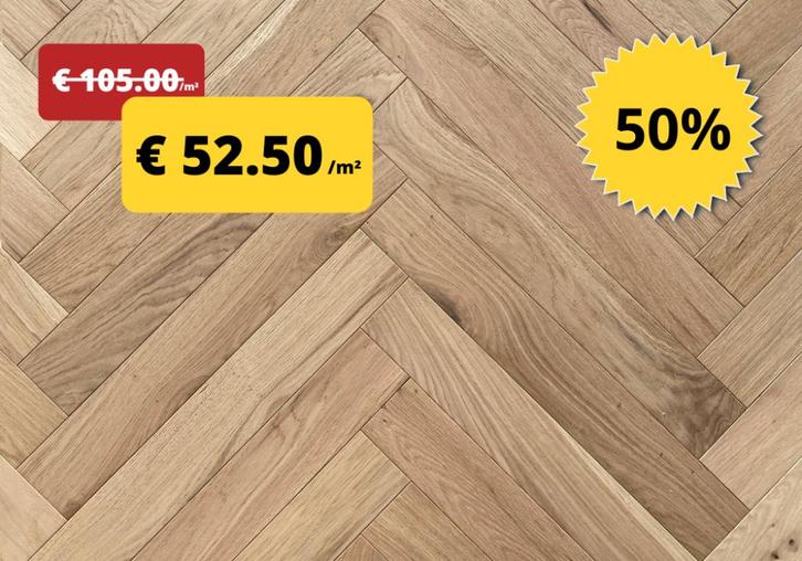 Visgraat parket voor € 52.50 /m² ! - STOCKVERKOOP, Huis en Inrichting, Stoffering | Vloerbedekking, Nieuw, Parket, 75 m² of meer