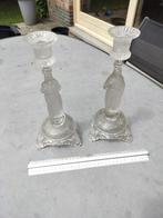2 glazen kandelaars H.hart en H.moedet, Ophalen of Verzenden