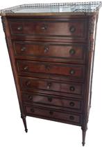 Louis XVI 6 laden commode met grijs marmeren tablet, Antiek en Kunst, Ophalen
