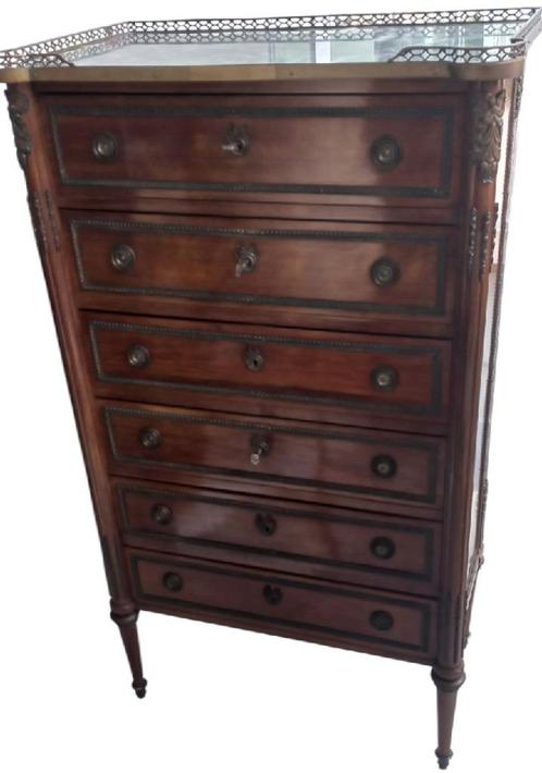 Louis XVI 6 laden commode met grijs marmeren tablet, Antiek en Kunst, Antiek | Meubels | Kasten, Ophalen