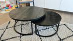 Set ronde salontafels zwart massief hout raider, Huis en Inrichting, Tafels | Salontafels, Ophalen, Eikenhout, 50 tot 100 cm, Modern strak landelijk