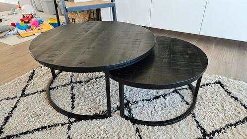 Set ronde salontafels zwart massief hout raider, Huis en Inrichting, Tafels | Salontafels, Zo goed als nieuw, Minder dan 50 cm