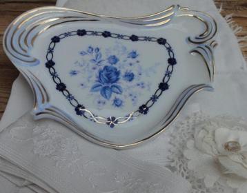 SALE Porseleinen bonbon schaaltje, blauwe rozen, aparte vorm