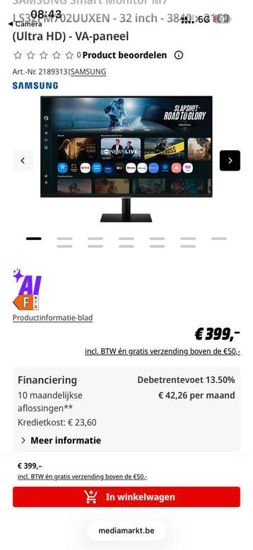 4K SAMSUNG Smart TV M7 LS32FM702UUXEN - 32 inch (Ultra HD) beschikbaar voor biedingen
