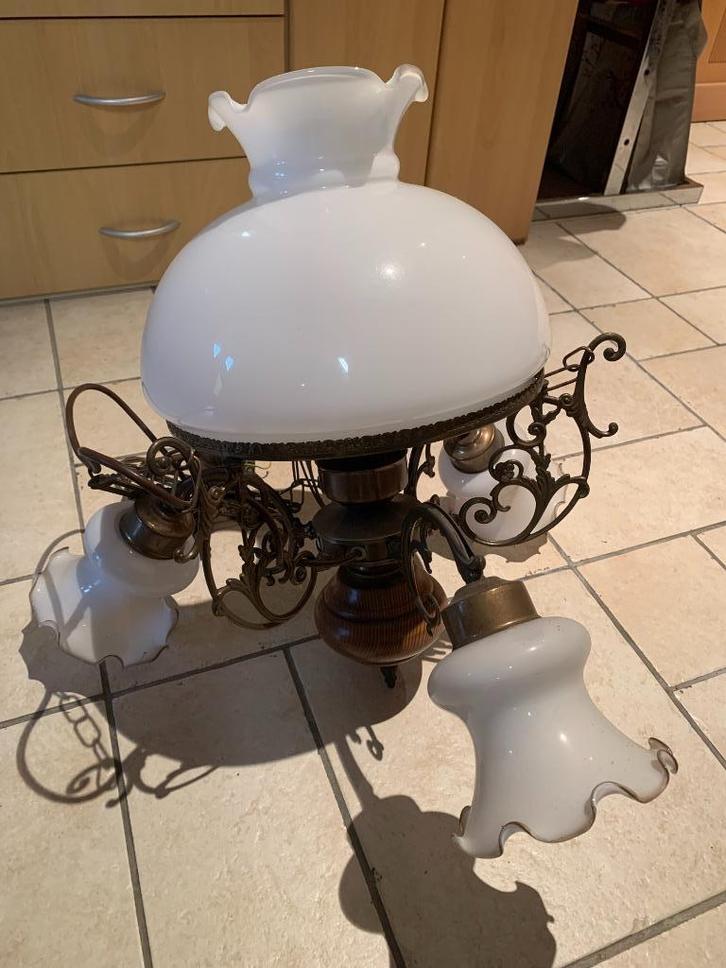 Vintage kroonluchter, Huis en Inrichting, Lampen | Kroonluchters, Zo goed als nieuw, Glas, Hout, Metaal, Ophalen
