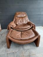 Fauteuil + ottoman vintage Vittorio Saporiti P60 1960, Huis en Inrichting, Gebruikt, Leer, Ophalen of Verzenden