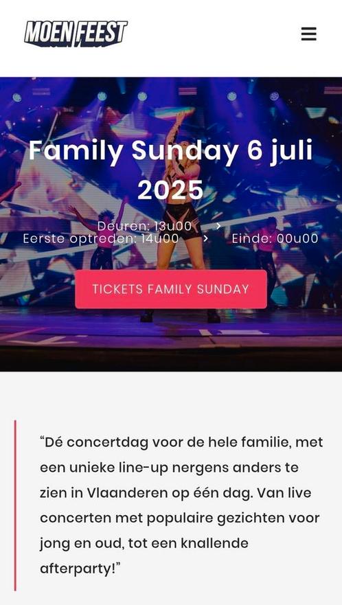 Moen feest family sunday 6/7, Tickets en Kaartjes, Evenementen en Festivals, Eén persoon
