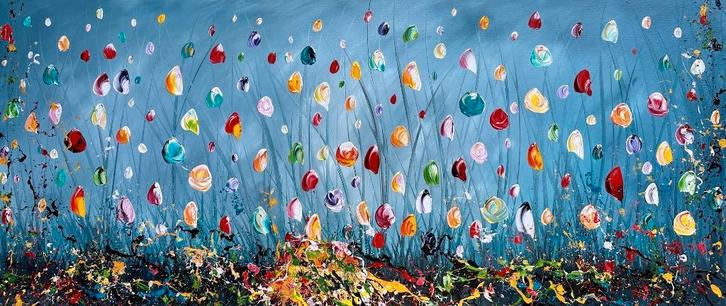 " Beautiful Flowers " Acrylschilderij van Gena, Antiquités & Art, Art | Peinture | Moderne, Enlèvement ou Envoi