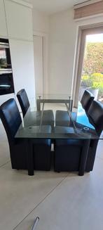 Table en verre + 4 chaises en cuir, Maison & Meubles, Utilisé, Enlèvement ou Envoi
