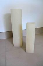 Set van 2 vierkante sierkaarsen, 25 tot 50 cm, Beige, Ophalen of Verzenden, Zo goed als nieuw