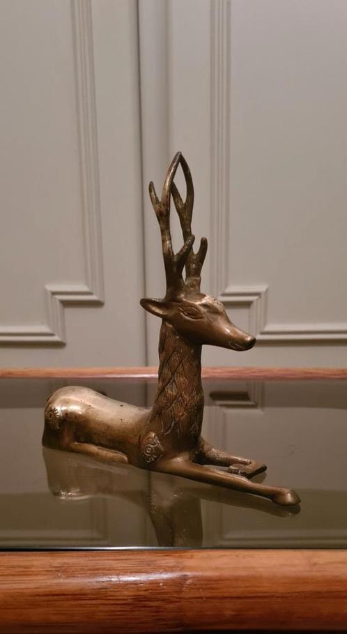 MESSING LIGGEND HERT, Antiek en Kunst, Antiek | Brons en Koper, Ophalen