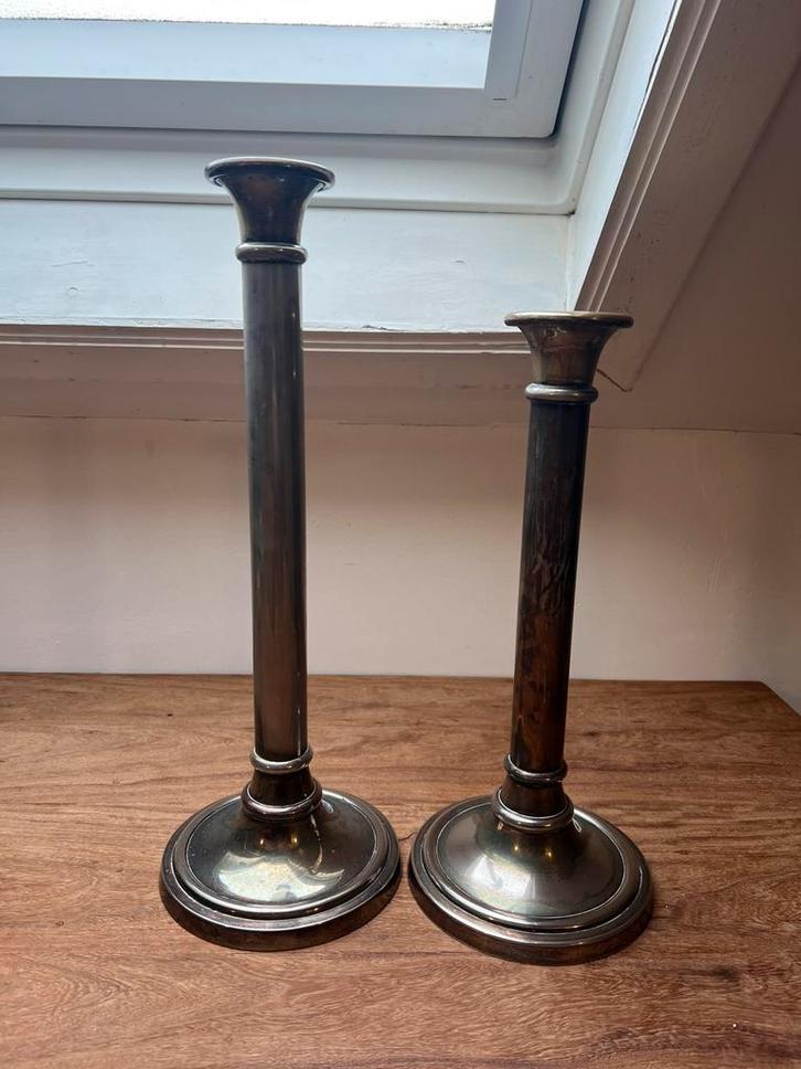 Set zware verzilverde kandelaars – klassiek & stijlvol, Antiquités & Art, Antiquités | Bougeoirs, Enlèvement