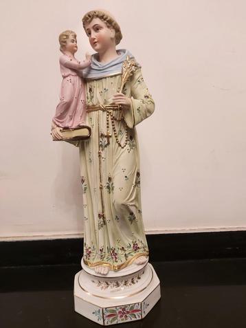 Sint Antonius van Padua met kindje Jezus, biscuit porselein