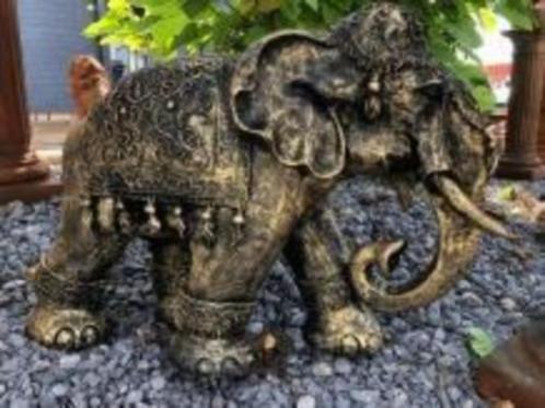 Olifant India, deco, polystone gold-black - olifant, Tuin en Terras, Tuinbeelden, Nieuw, Ophalen of Verzenden