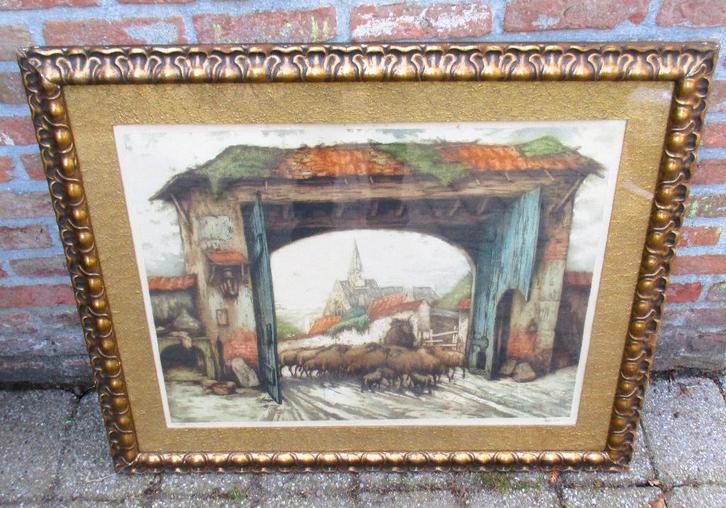 Jef Codron, Grote kleurenets met schapen, Antiek en Kunst, Kunst | Etsen en Gravures, Ophalen