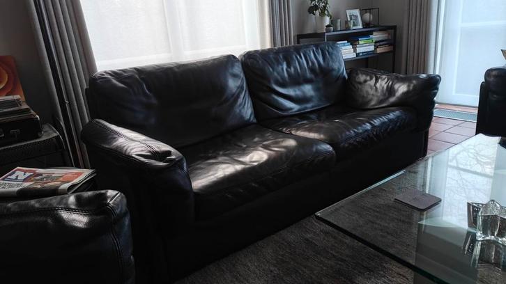 durlet echt zwart leder salon, Huis en Inrichting, Zetels | Zetels, Gebruikt, Rechte bank, Overige maten, 75 tot 100 cm, Leer