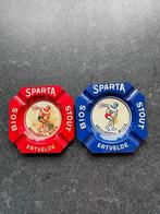 2 blikken asbakjes Sparta rood en blauw, Verzamelen, Gebruikt, Ophalen of Verzenden, Asbak