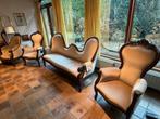 Biedermeier woonkamerset in mahoniehout en fluweel, Antiek en Kunst, Antiek | Meubels | Stoelen en Sofa's, Ophalen of Verzenden