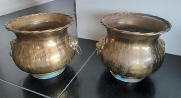 Antieke cachepots in massief koper - 2 stuks