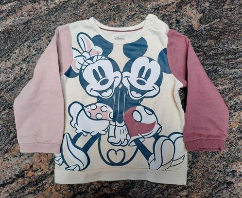 Mt 86 Beige, roze trui Mickey en Minnie Mouse, Kinderen en Baby's, Babykleding | Maat 86, Zo goed als nieuw, Meisje, Truitje of Vestje