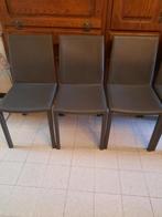 Antraciet grijze lederen tafelstoelen, Huis en Inrichting, Stoelen, Ophalen, Leer, Zo goed als nieuw, Vijf, Zes of meer stoelen