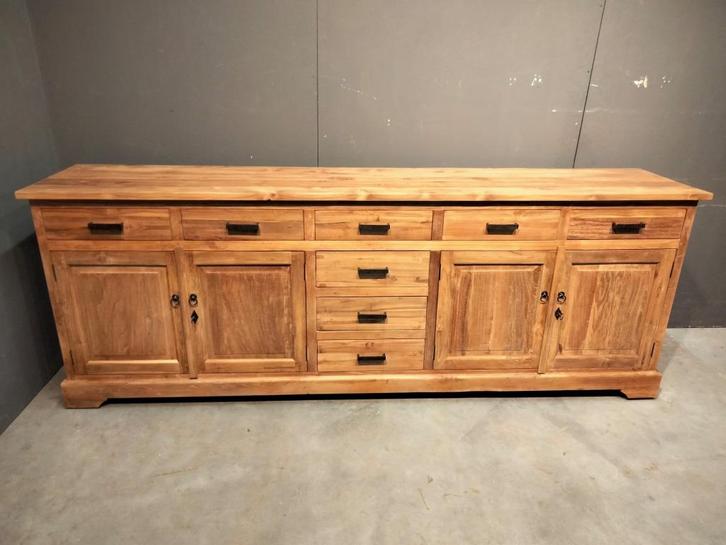 Groot teakhouten dressoir 250, Huis en Inrichting, Kasten | Dressoirs, Nieuw, 200 cm of meer, 25 tot 50 cm, Met lade(s), Met deur(en)