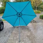 parasol turquoise 290 cm diameter met voet, Tuin en Terras, Parasols, Ophalen, 2 tot 3 meter, Zo goed als nieuw, Stokparasol