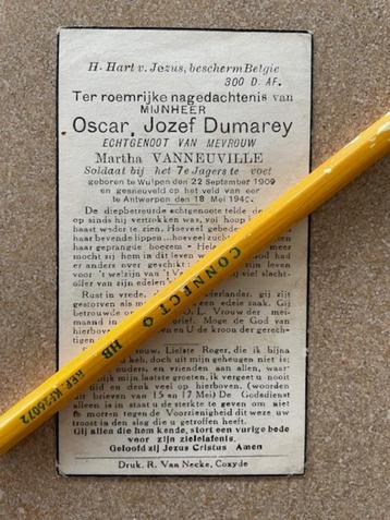 OorlogsslachtofferMEI 1940 Soldaat 7 Jagers te Voet DUMAREY beschikbaar voor biedingen
