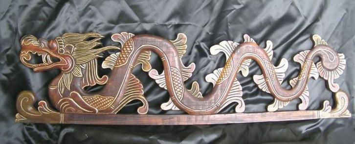 Balinese Suar eikenhout Drakenfiguur - eind 19e E - L 100cm, Antiek en Kunst, Kunst | Niet-Westerse kunst, Verzenden