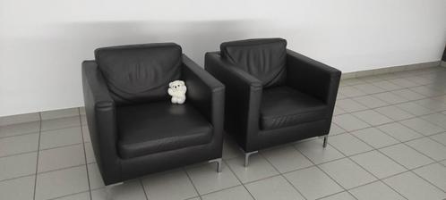 Lederen fauteuil - design - 2 stuks, Maison & Meubles, Fauteuils, Comme neuf, Cuir, 50 à 75 cm, Moins de 75 cm, Enlèvement