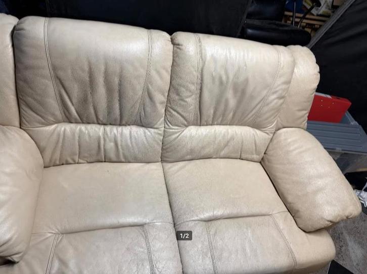 Gratis 2-zits leren zetel – op te halen in Westrozebeke, Huis en Inrichting, Zetels | Zetels, Gebruikt, Rechte bank, Driepersoons