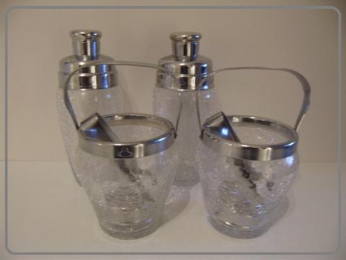 VINTAGE set van 2 Shakers en 2 IJsemmers in craquelé glas, Antiquités & Art, Antiquités | Verre & Cristal, Enlèvement