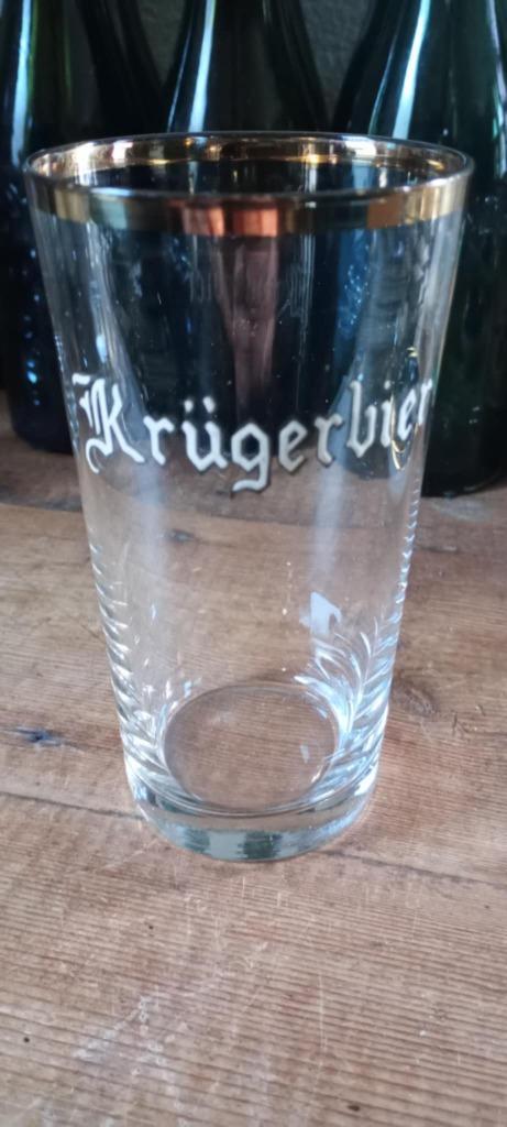 Brouwerijbier antiek Krügerglas fijn geëmailleerd, Verzamelen, Biermerken, Gebruikt, Glas of Glazen, Overige merken, Ophalen of Verzenden
