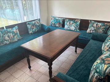 Salon marocain avec table carre  couleur verte et bleue, Enlèvement, Comme neuf