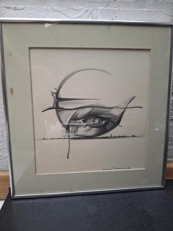 mooie houtskooltekening van Wim ibens 1976 beschikbaar voor biedingen