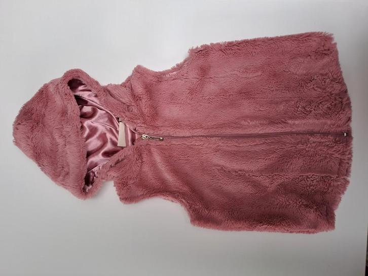 Mt 122-128 Roze nepbonten bodywarmer met kap, Kinderen en Baby's, Kinderkleding | Maat 122, Gebruikt, Meisje, Jas, Ophalen of Verzenden