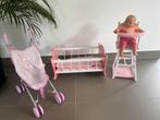 4 set: poppenbedje, poppenbuggy, poppenstoeltje, babypop, Kinderen en Baby's, Ophalen, Zo goed als nieuw, Babypop