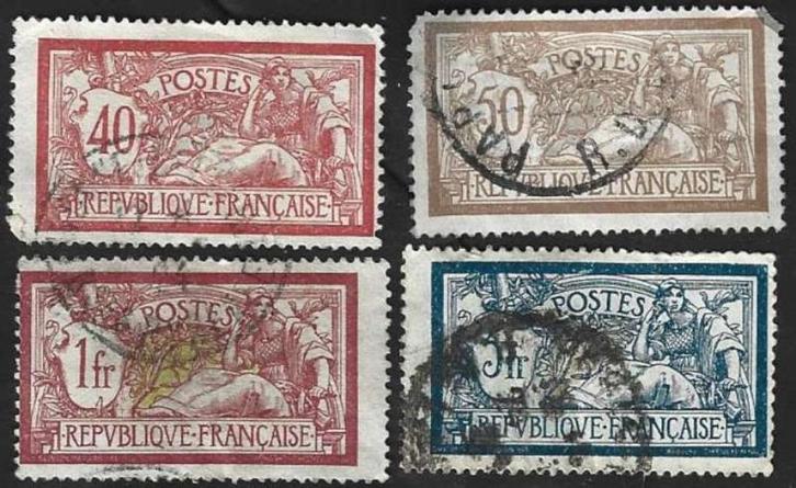 4 Postzegels Frankrijk 1900 Allegorieën (Type Merson), Postzegels en Munten, Postzegels | Europa | Frankrijk, Gestempeld, Ophalen of Verzenden