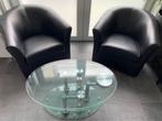 2 Fauteuils cuir (veritable) pivotant & table en verre, Ophalen, Gebruikt, 75 tot 100 cm, Leer