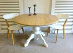 Mooie witte landelijke ronde uitschuifbare eiken eettafel, Ophalen, 100 tot 150 cm, Zo goed als nieuw, Vijf personen of meer