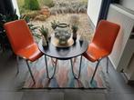 Vintage Oranje stoelen hout chrome skai, Huis en Inrichting, Stoelen, Ophalen, Gebruikt, Hout