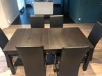 Eetkamer bruine tafel en zwarte stoelen, Huis en Inrichting, Complete eetkamers, 4 tot 6 stoelen, Gebruikt, Ophalen