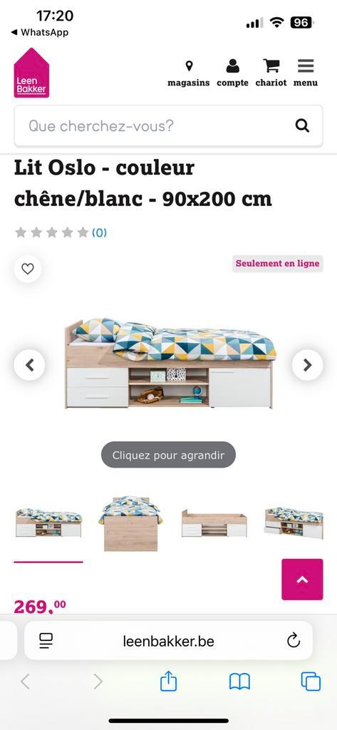 Bed 90*200 wit en eikenhout, Kinderen en Baby's, Kinderkamer | Stapelbedden en Hoogslapers, Zo goed als nieuw, Ophalen