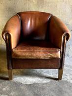 Vintage clubfauteuil schapenleer, fauteuil, zetel, Ophalen, Gebruikt, Vintage, landelijk, industrieel, 75 tot 100 cm