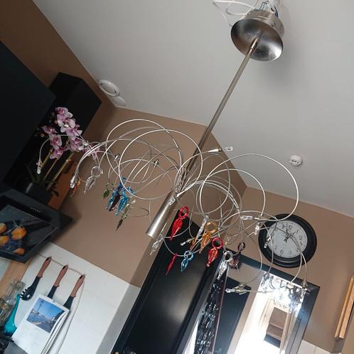Design luster hanglamp met murano hangers, Huis en Inrichting, Lampen | Hanglampen, Gebruikt, Glas, Ophalen of Verzenden