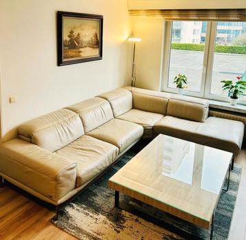 Super mooie Natuzzi zetel/hoeksalon in beige echt leder  beschikbaar voor biedingen