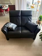 Zwarte leren relax zetel, Huis en Inrichting, Ophalen, Tweepersoons, Leer, Zo goed als nieuw