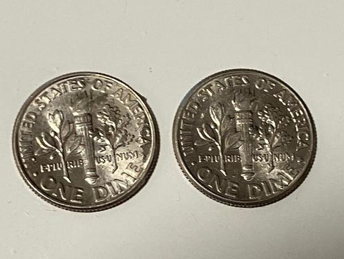 2 * Zilveren Amerikaanse Dime 1999 + 2001, Postzegels en Munten, Edelmetalen en Baren, Zilver, Ophalen of Verzenden