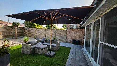 Nieuwe parasol teak Bristol/exterio 3 x 4m met voet 60 kg, Tuin en Terras, Parasols, Zo goed als nieuw, Ophalen